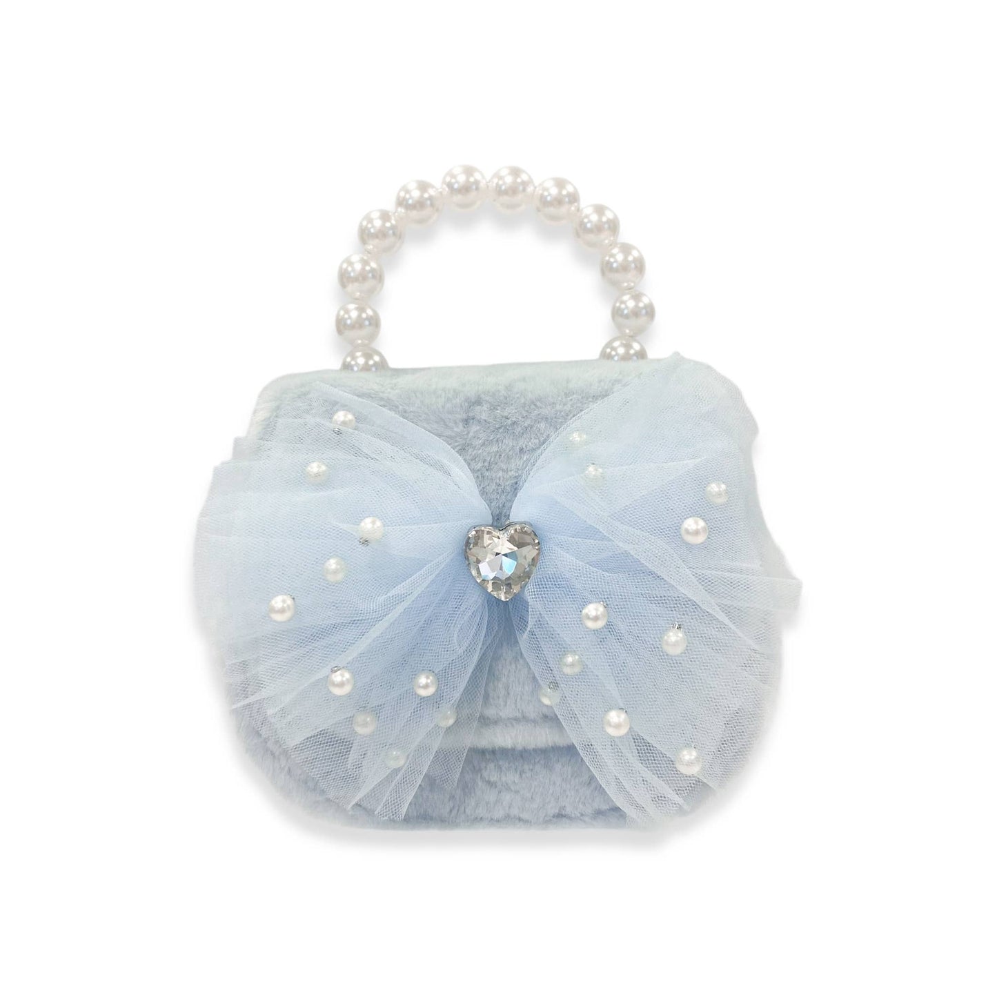 Mesh Bow Furry Purse Beige