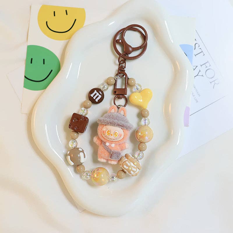 labubu Beaded keychain bag charm flocked