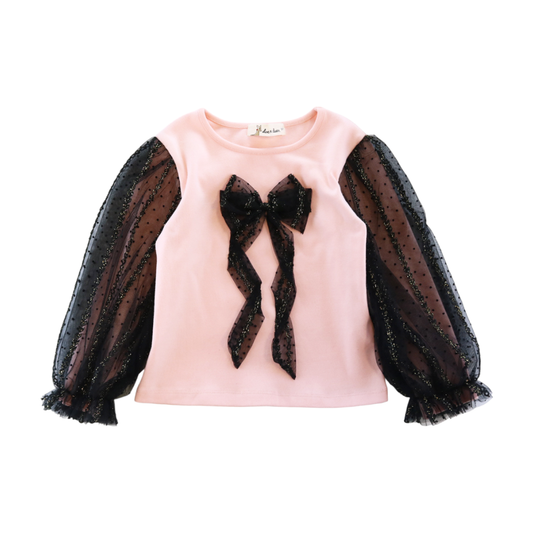 Contrast Mesh Bow & Slv Top: PINK /