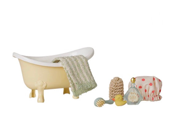 Maileg Bathtub set, Mouse - Yellow (mouse sold separately)
