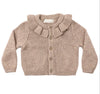 RUFFLE COLLAR CARDIGAN HEATHERED ALMOND