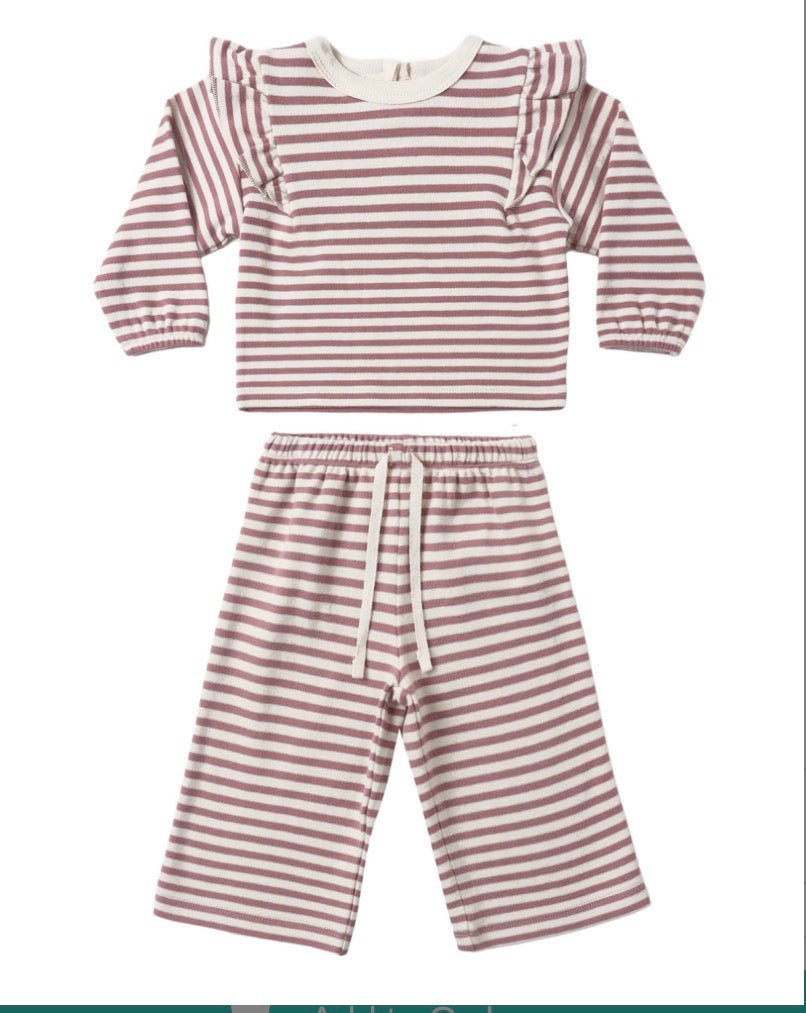 RUFFLE COZY SET MULBERRY STRIPE