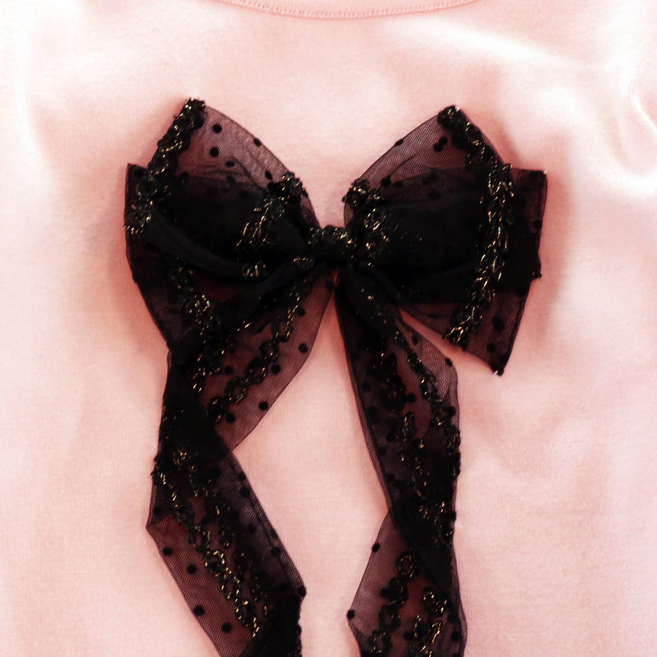 Contrast Mesh Bow & Slv Top: PINK /