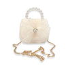 Mesh Bow Furry Purse Beige