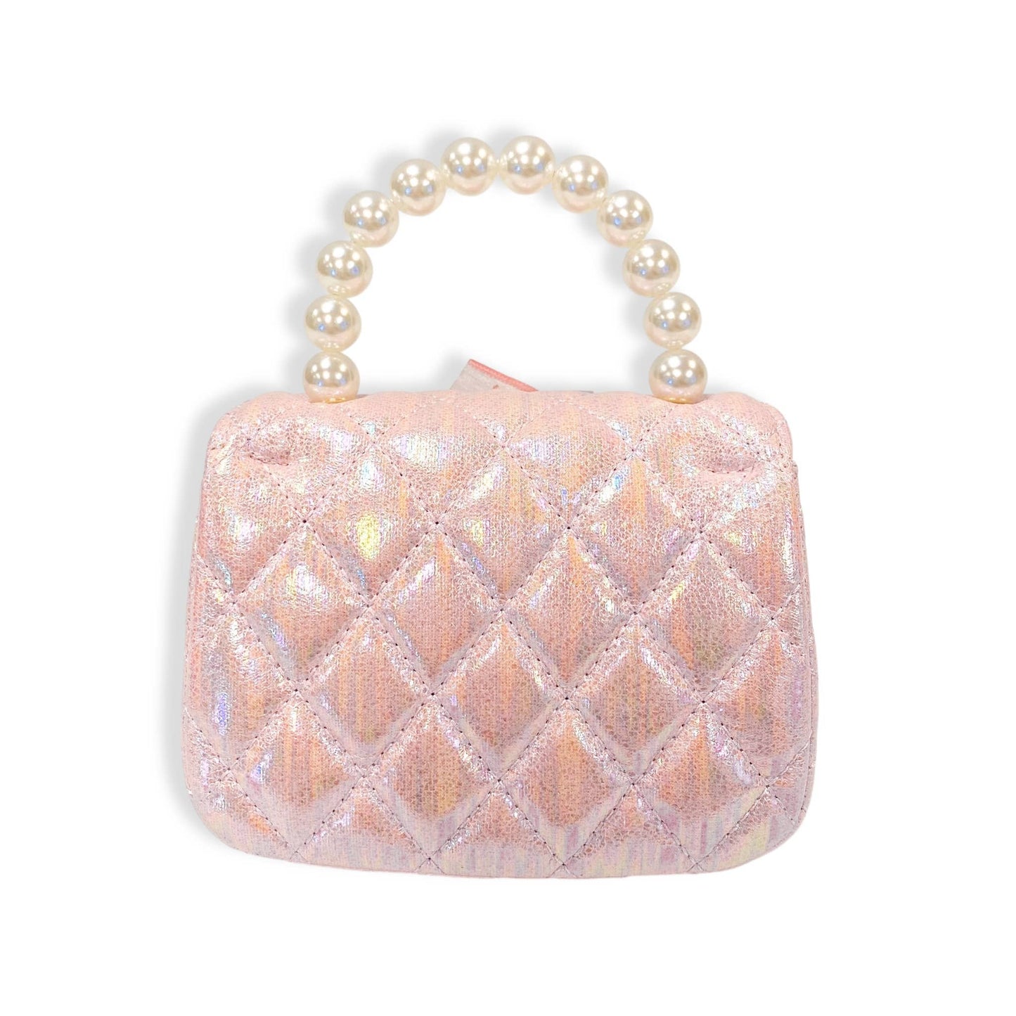 Embellished Bow Shiny Quilted Purse: Pink