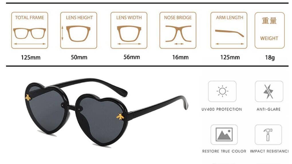 Heart Cute Children's Sunglasses kids summer Sunglasses: Black