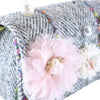 Floral Appliques Tweed Purse: Grey