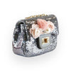 Floral Appliques Sequin Purse Silver
