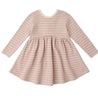 RIBBED LONG SLEEVE DRESS DUSTY ROSE MICROSTRIPE