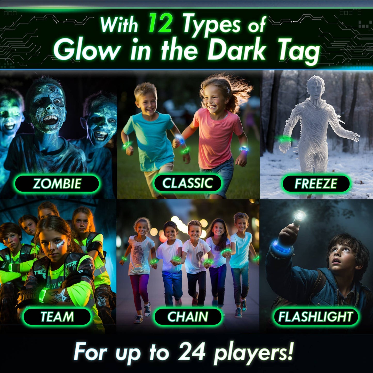 Glow Tag – With 12 Glow in the Dark Game Options