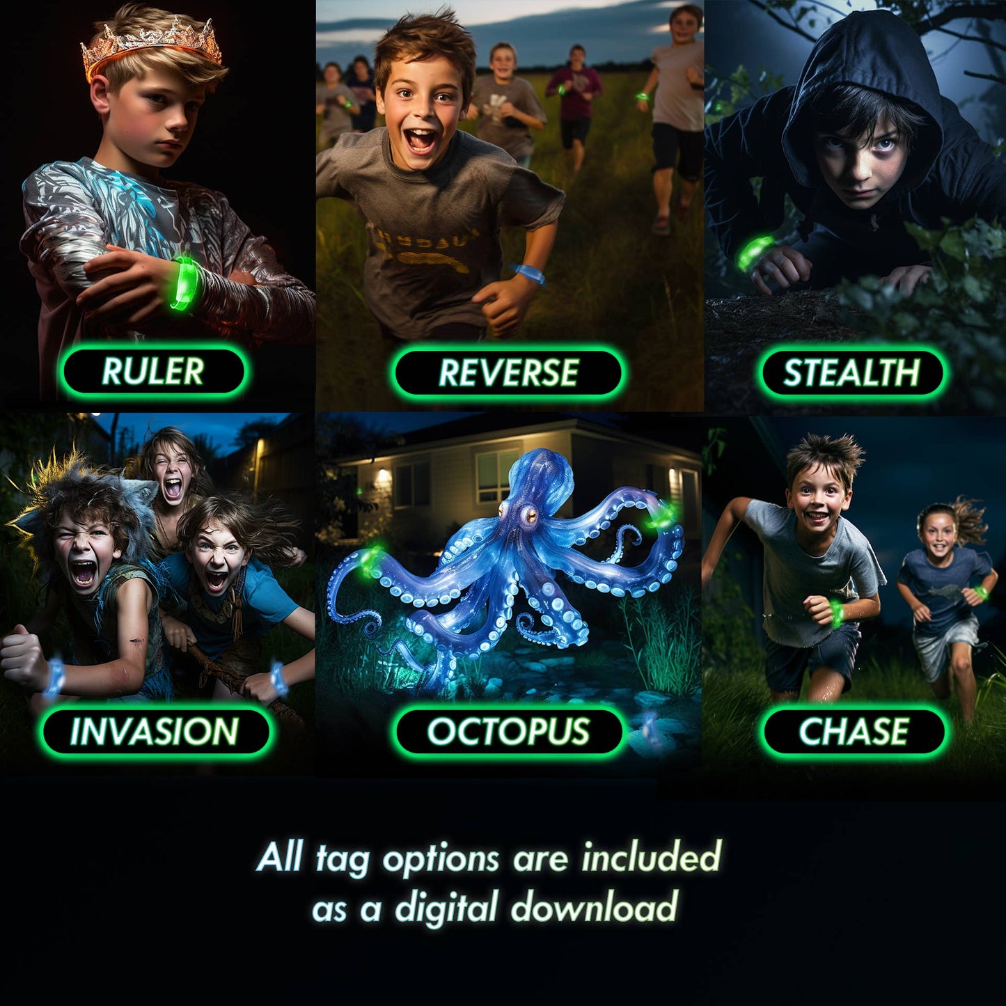 Glow Tag – With 12 Glow in the Dark Game Options