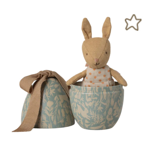 Easter egg with micro rabbit, Small - Dusty blue