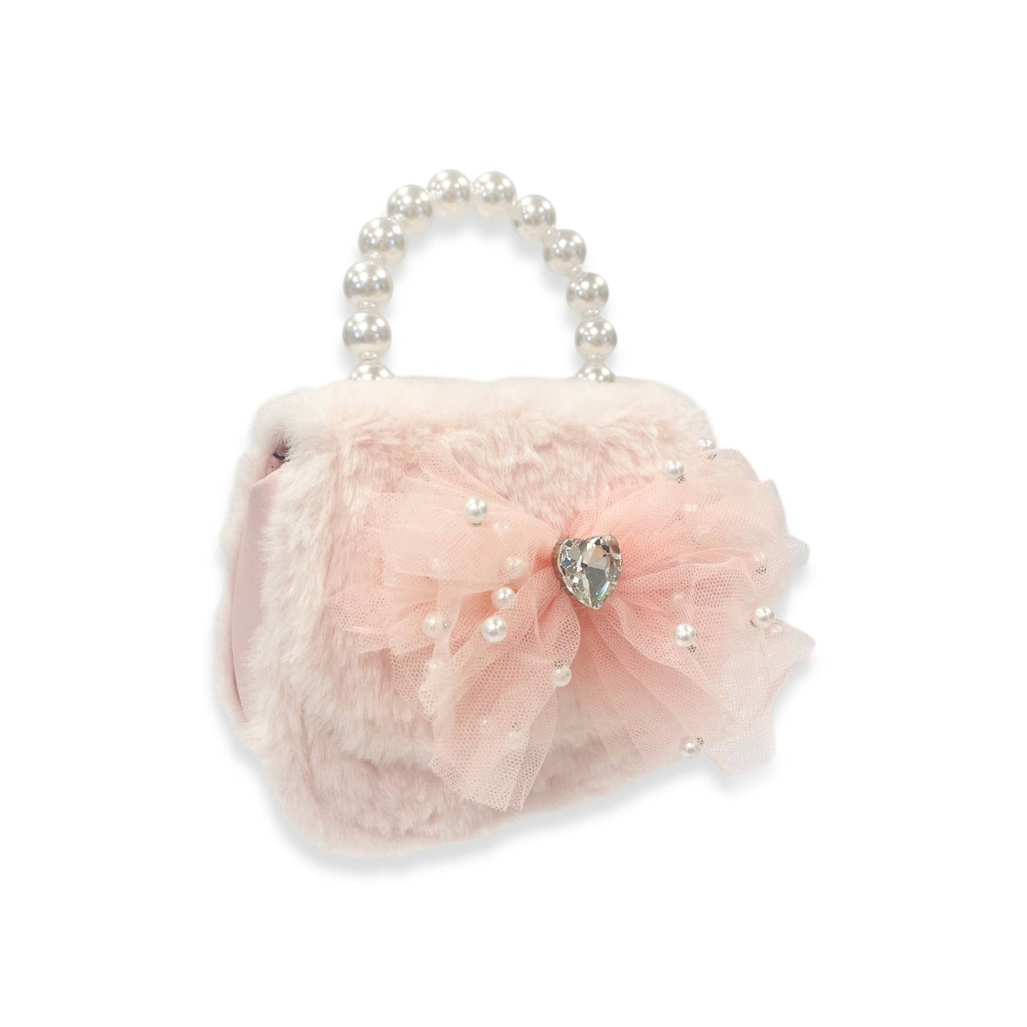 Mesh Bow Furry Purse Beige