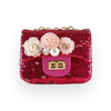 Floral Appliques Sequin Purse Silver