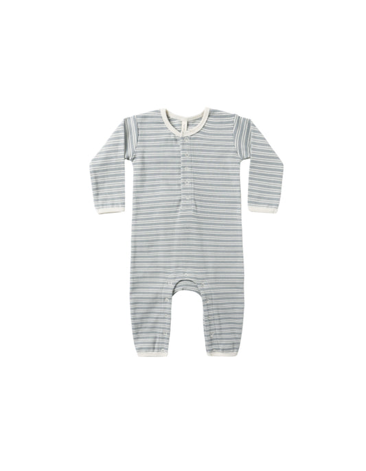 STEEL BLUE MICRO STRIPE RIBBED BABY JUMPSUIT ||