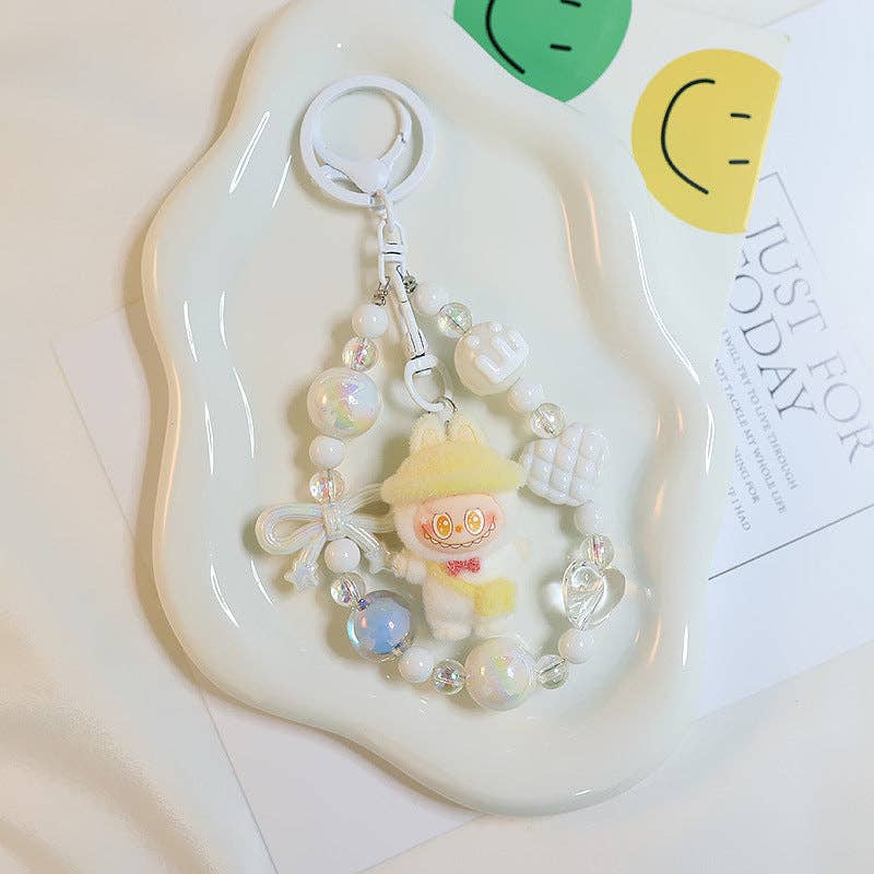 labubu Beaded keychain bag charm flocked