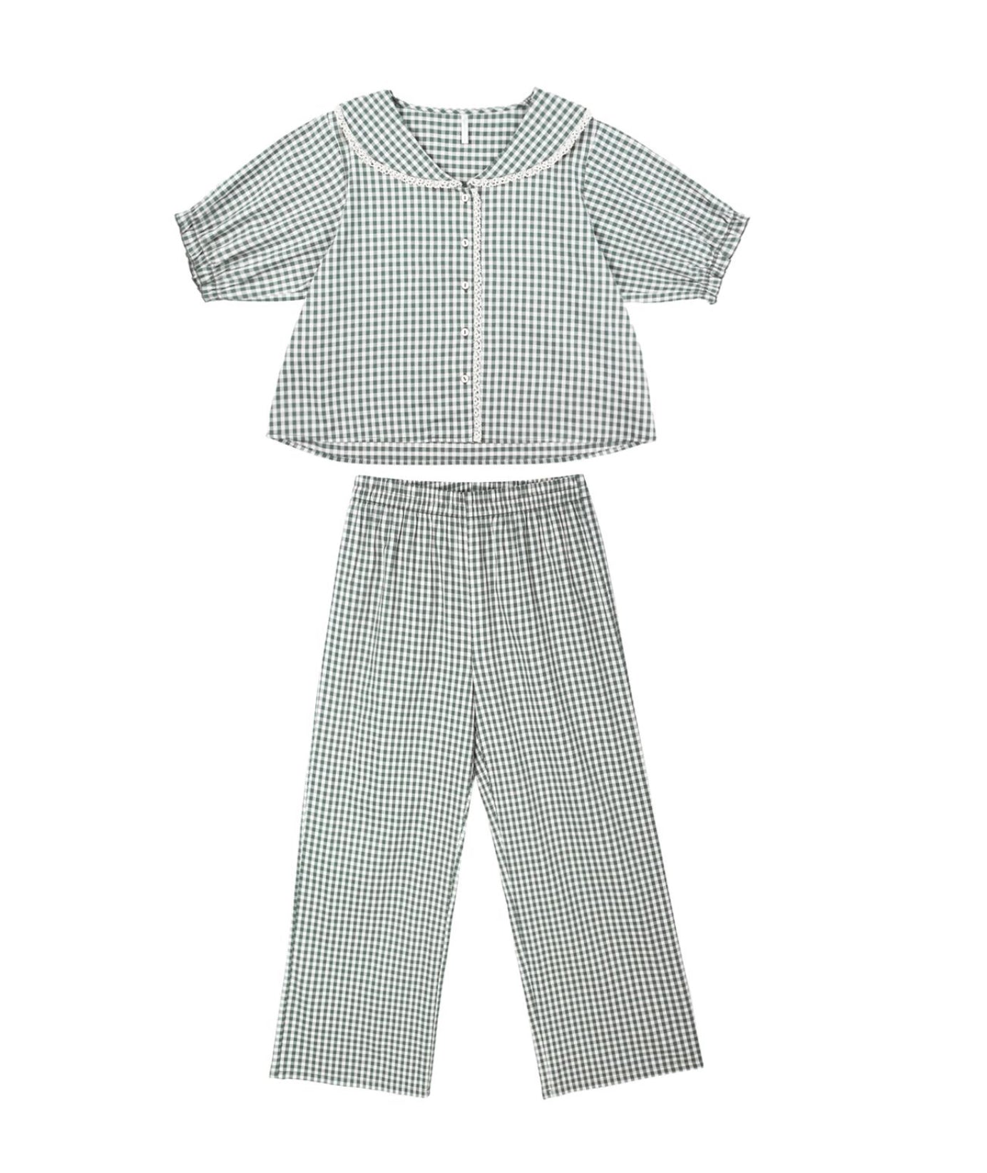 EVERGREEN GINGHAM RUFFLE PAJAMAS