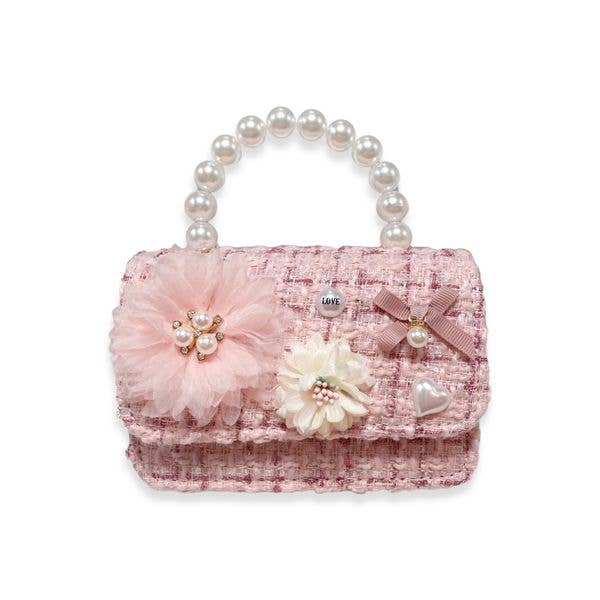Floral Appliques Tweed Purse: Grey