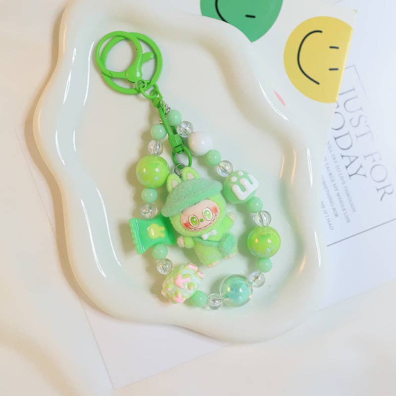 labubu Beaded keychain bag charm flocked