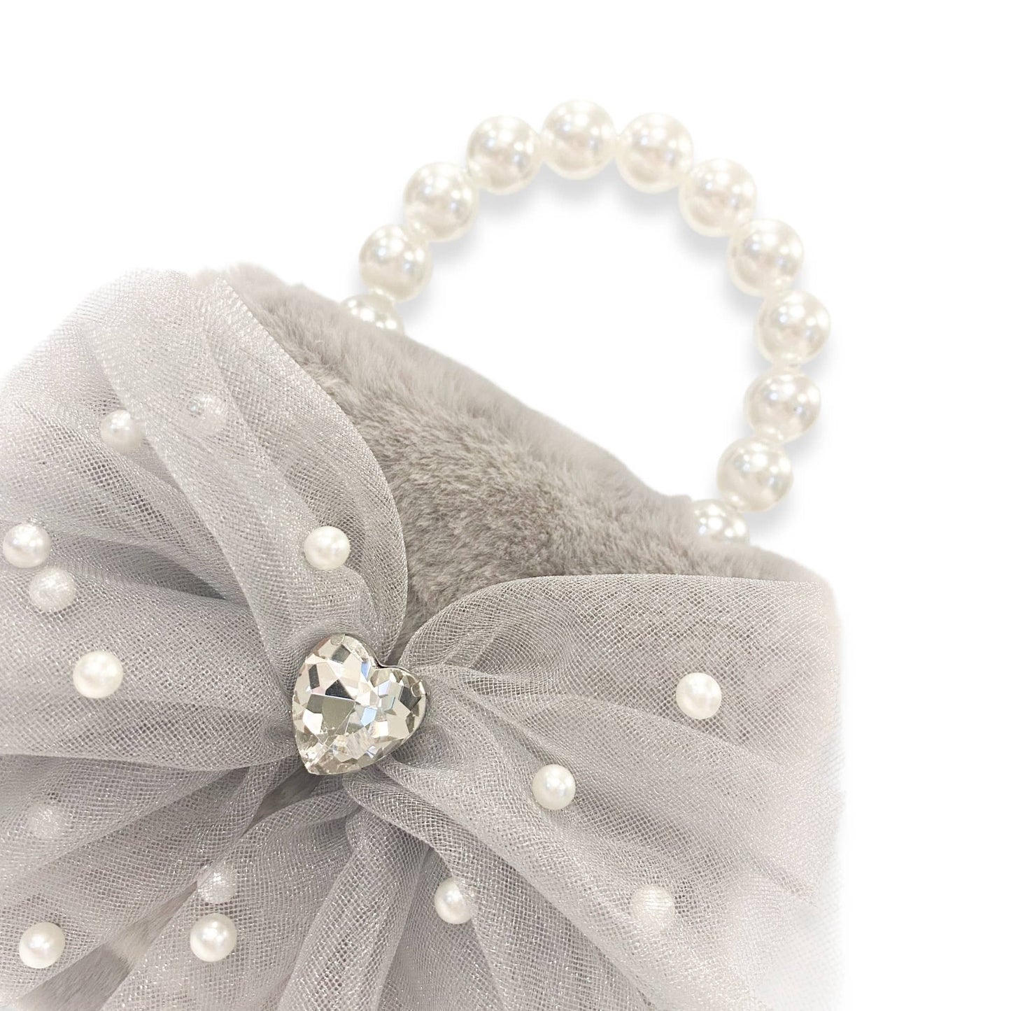 Mesh Bow Furry Purse Beige