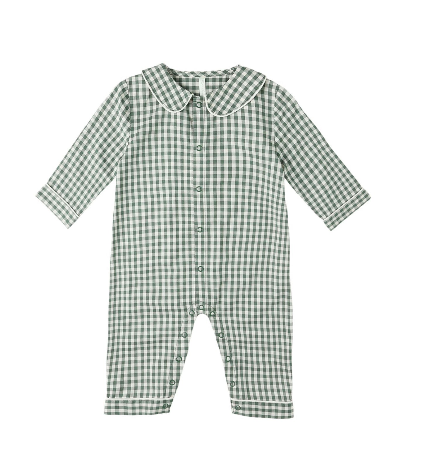 EVERGREEN GINGHAM BABY PAJAMA ROMPER