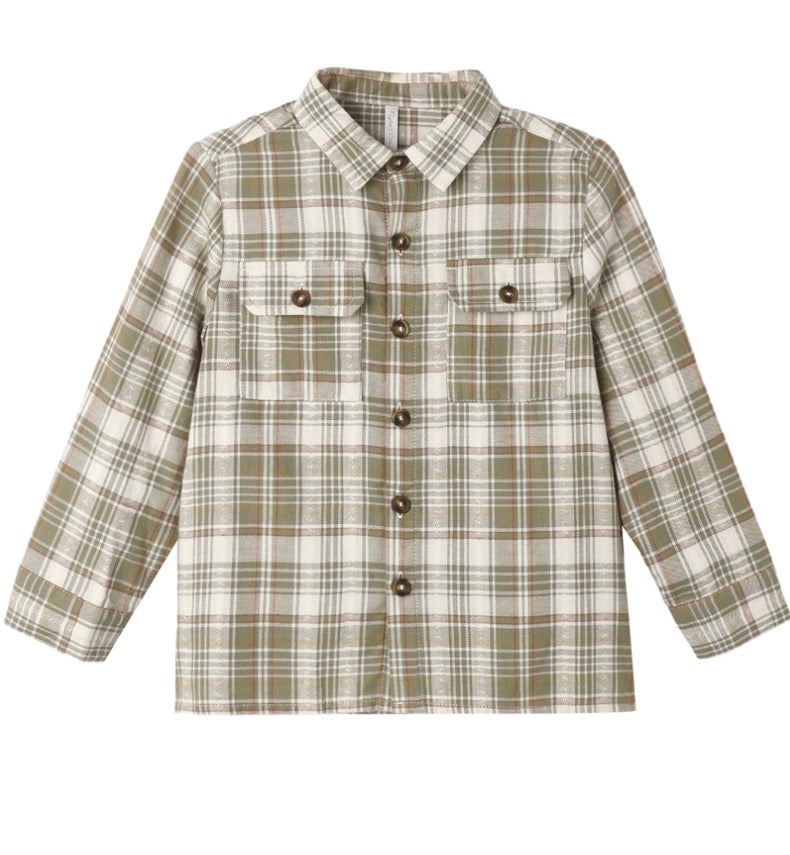 POCKETED CORDUROY SHIRT OLIVE DOBBY PLAID