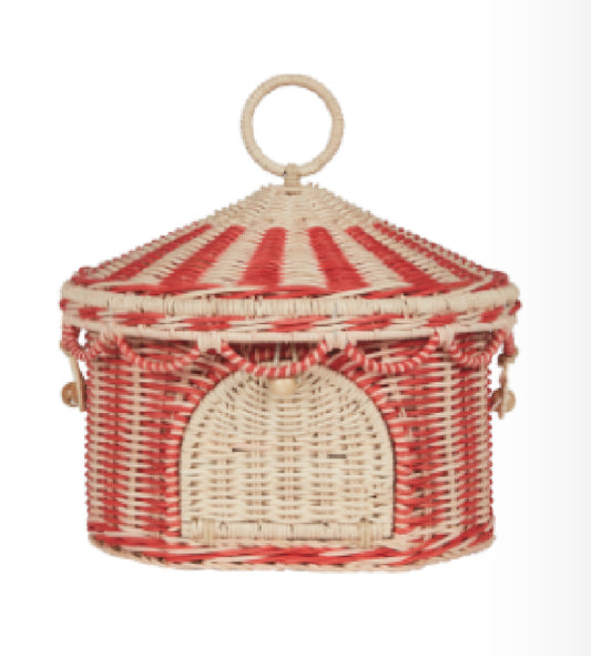 Circus Tent Basket - Red & Straw - Red & Straw