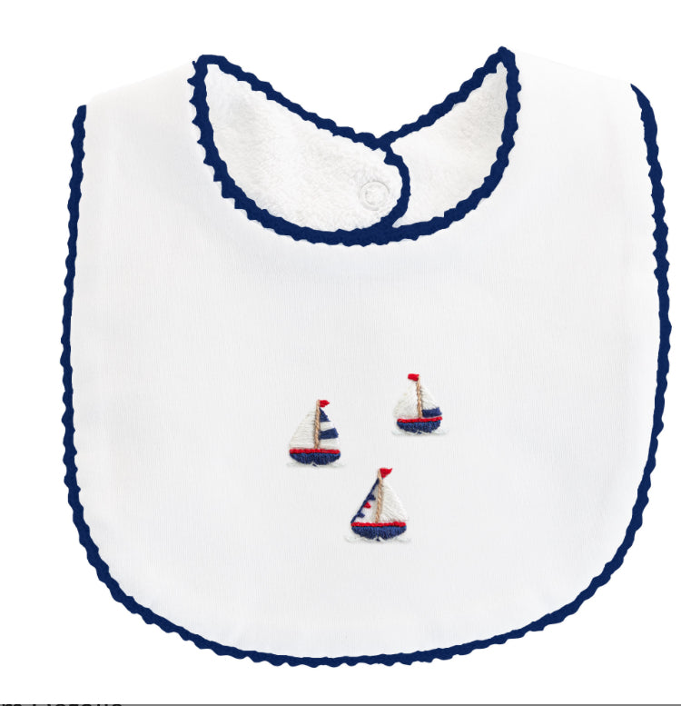 OCEAN ADVENTURE EMBROIDERED BIB W/CROCHET TRIM