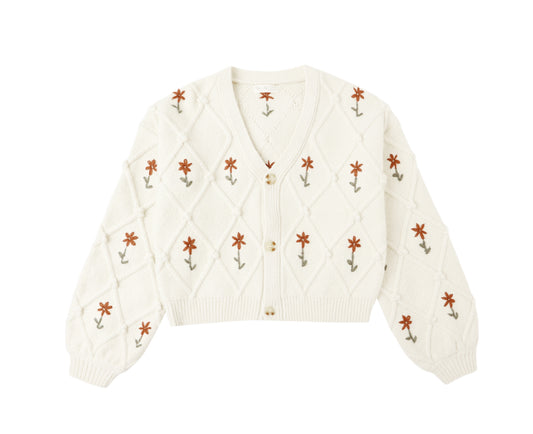 BOXY CROP CARDIGAN || WINTER DAISY EMBROIDERY