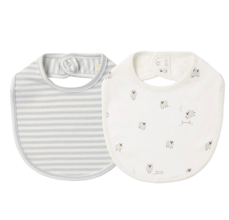 JERSEY SNAP BIB, 2 PACK SHEEP, CLOUD STRIPE