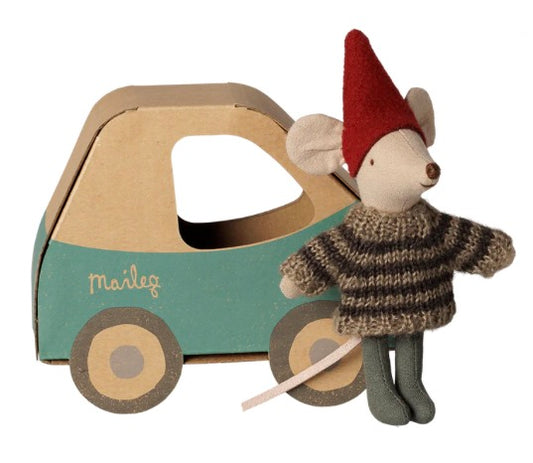 Maileg Christmas mouse, Little brother in car box