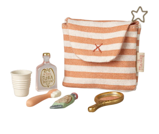 Toothbrush set in bag, Mouse - Coral stripe