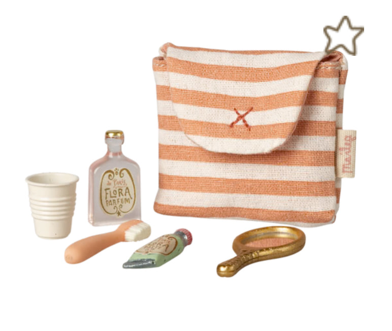 Toothbrush set in bag, Mouse - Coral stripe