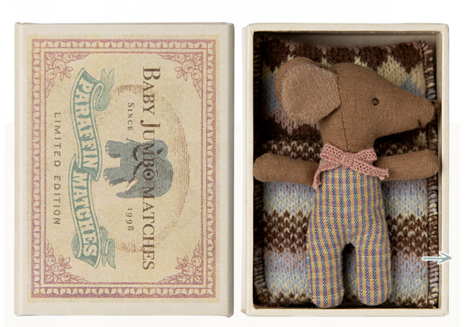 Maileg Sleepy/Wakey Baby Mouse in Matchbox - Rose or Blue