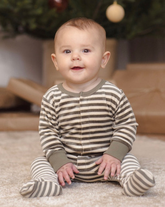 HIDDEN SNAP FOOTIE SPRUCE STRIPE