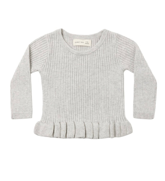RIB KNIT PEPLUM TOP + LEGGING HEATHERED FOG