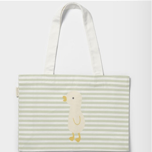 Kids Canvas Beach Bag Duck Sage Stripe