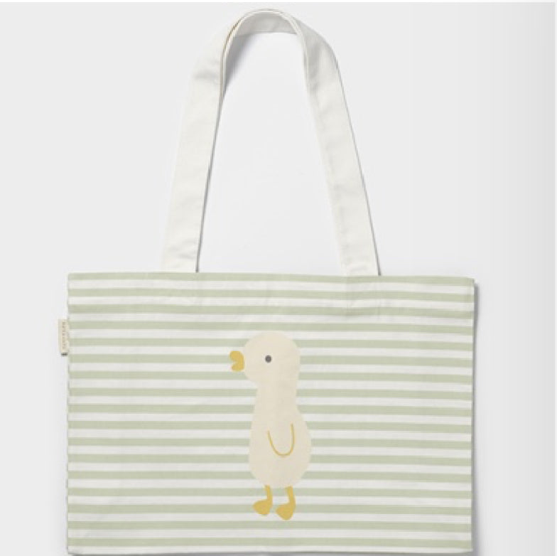 Kids Canvas Beach Bag Duck Sage Stripe