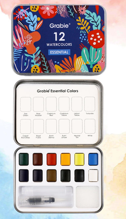 Watercolor Pocket Set Of 12 With Brush - Essential Colors