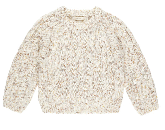 NATURAL SPECKLE CABLE-KNIT SWEATER