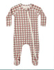 BAMBOO ZIP FOOTIE REDWOOD CHECK