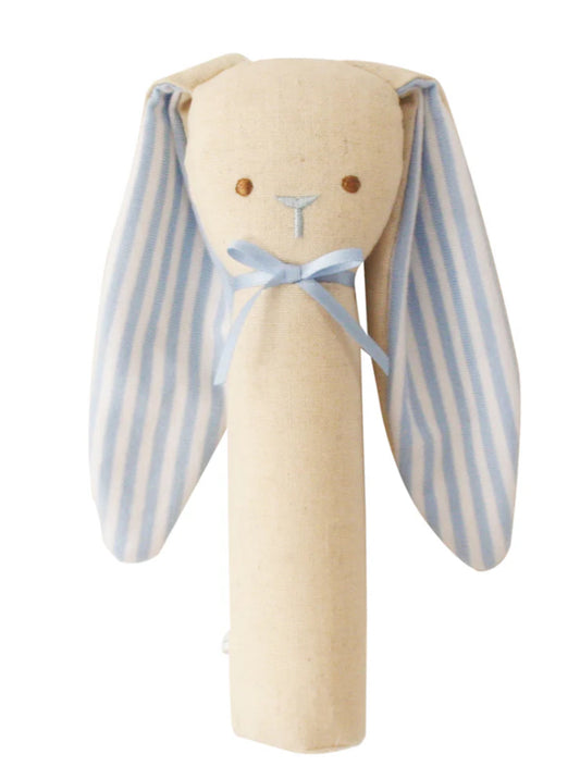 Bunny Rattle & Squeaker Linen - Blue