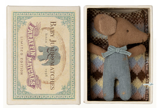 Maileg Sleepy/Wakey Baby Mouse in Matchbox - BLUE