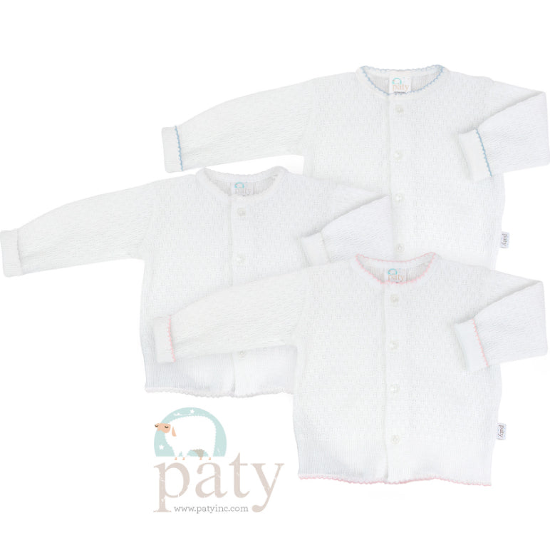 PATY SWEATER- white with pink trim