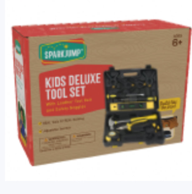 Kids Deluxe Tool Set with Leather Tool Belt & Safety Goggles