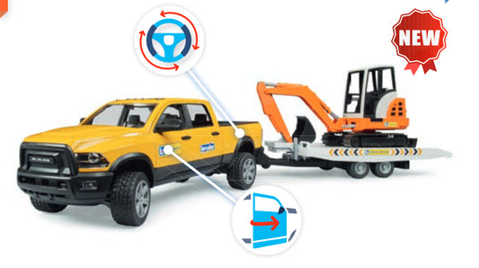 Bruder RAM Rental Service TRUCK w trailer / Mini Excavtor