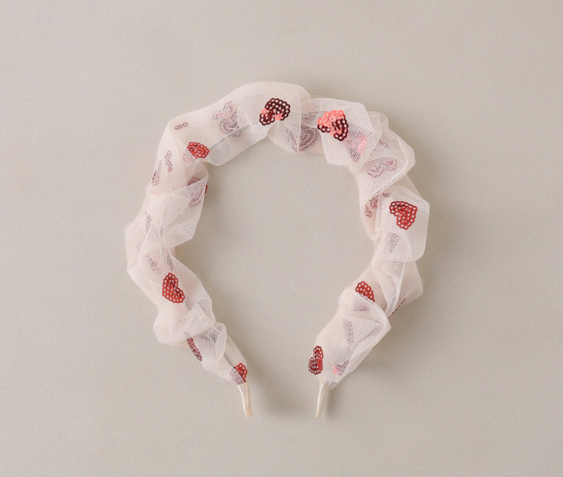 GATHERED HEADBAND RED HEARTS