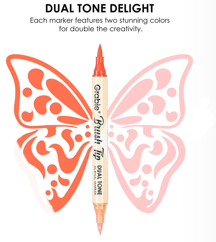 Dual Tone Brush Tip Acrylic Paint Marker Set Of 36 (72) plus 5 coloring cards