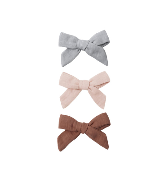 BOW W. CLIP, SET OF 3 SKY, BLUSH, POPPY