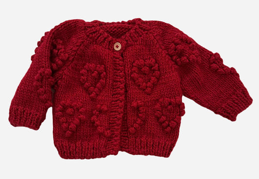Heart Popcorn Cardigan, Red | Baby & Kid